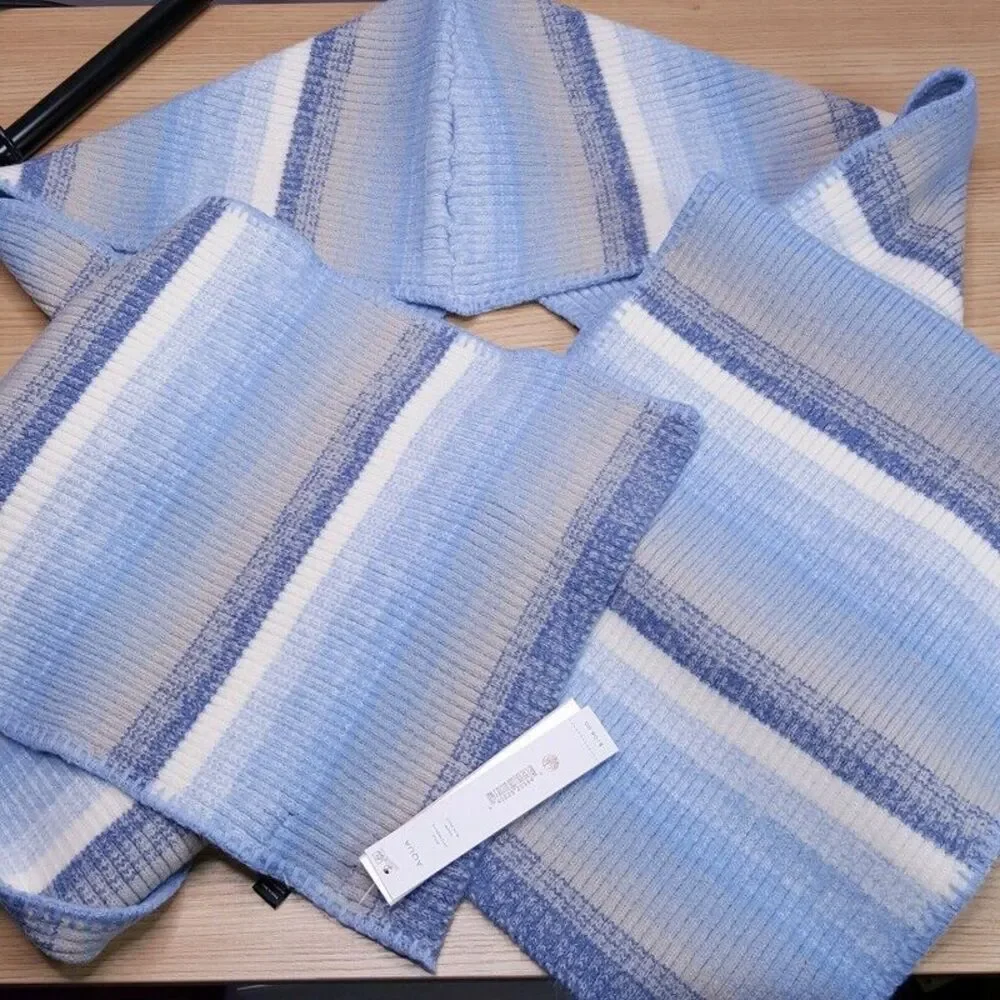 AQUA Scarf Womens Blue Stripe Ombre Hooded Wrap Around Heavy Chunky Knit $108